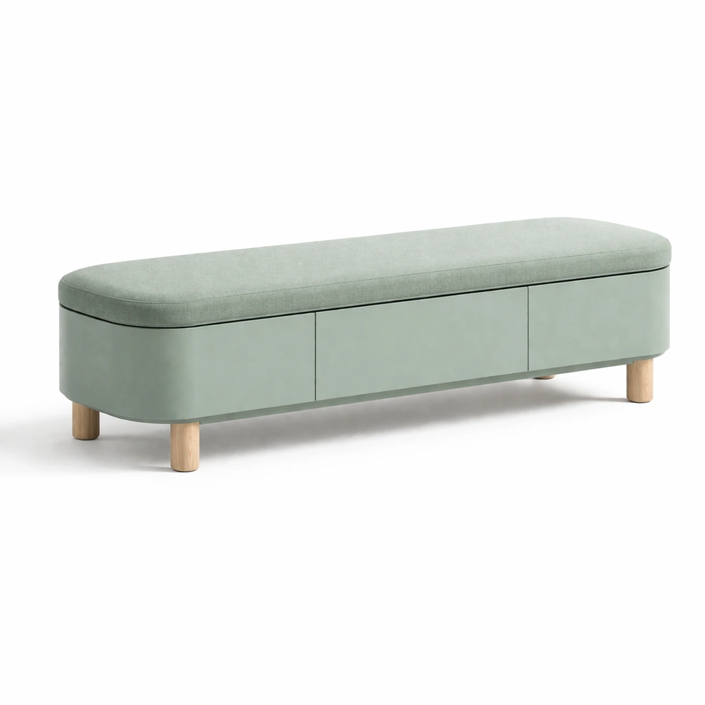 Banco con almacenamiento - Banco con almacenamiento de tela y madera en verde 140x40x45cm