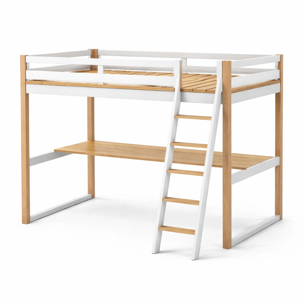Cama loft - Cama loft Alta de Madera con Escritorio Integrado y Escalera
