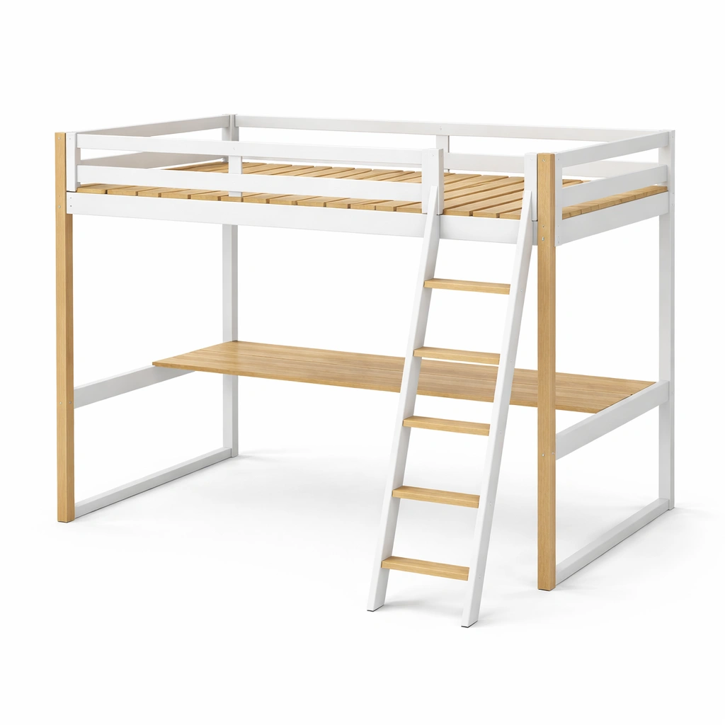 Cama loft - Cama loft Alta de Madera y Metal con Escritorio 198x96x180 cm
