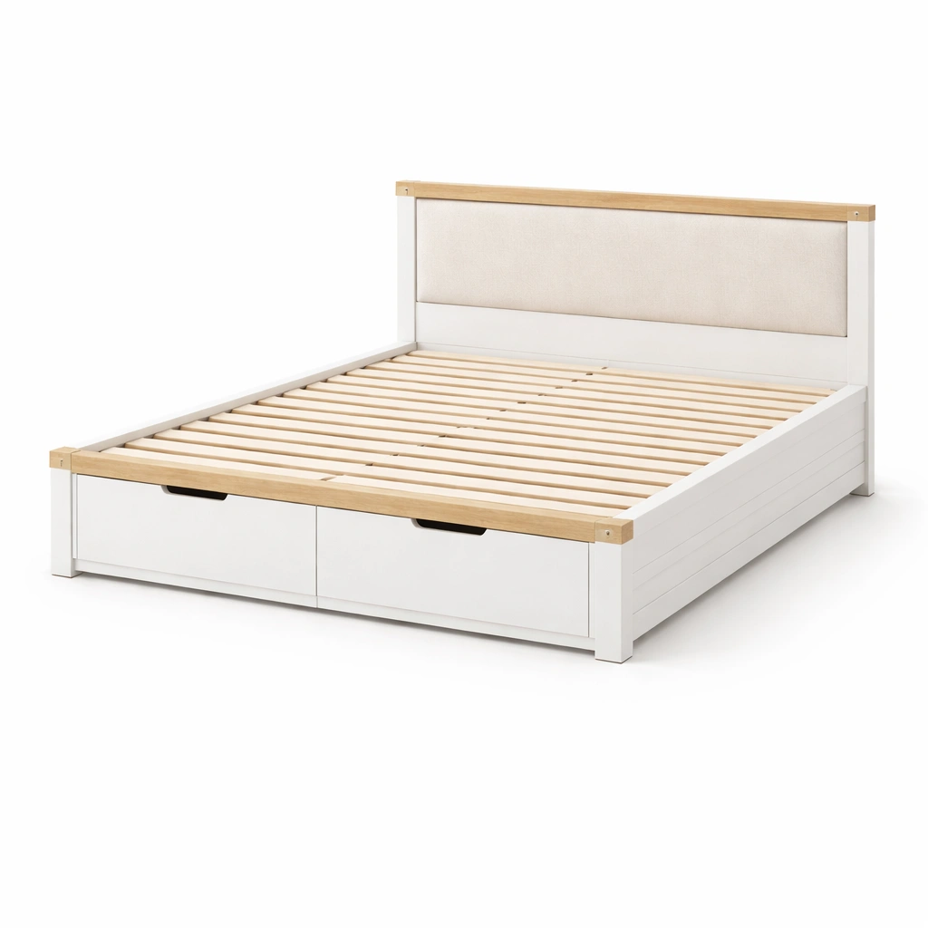 Cama con almacenamiento - Cama con almacenamiento de madera blanco roble claro