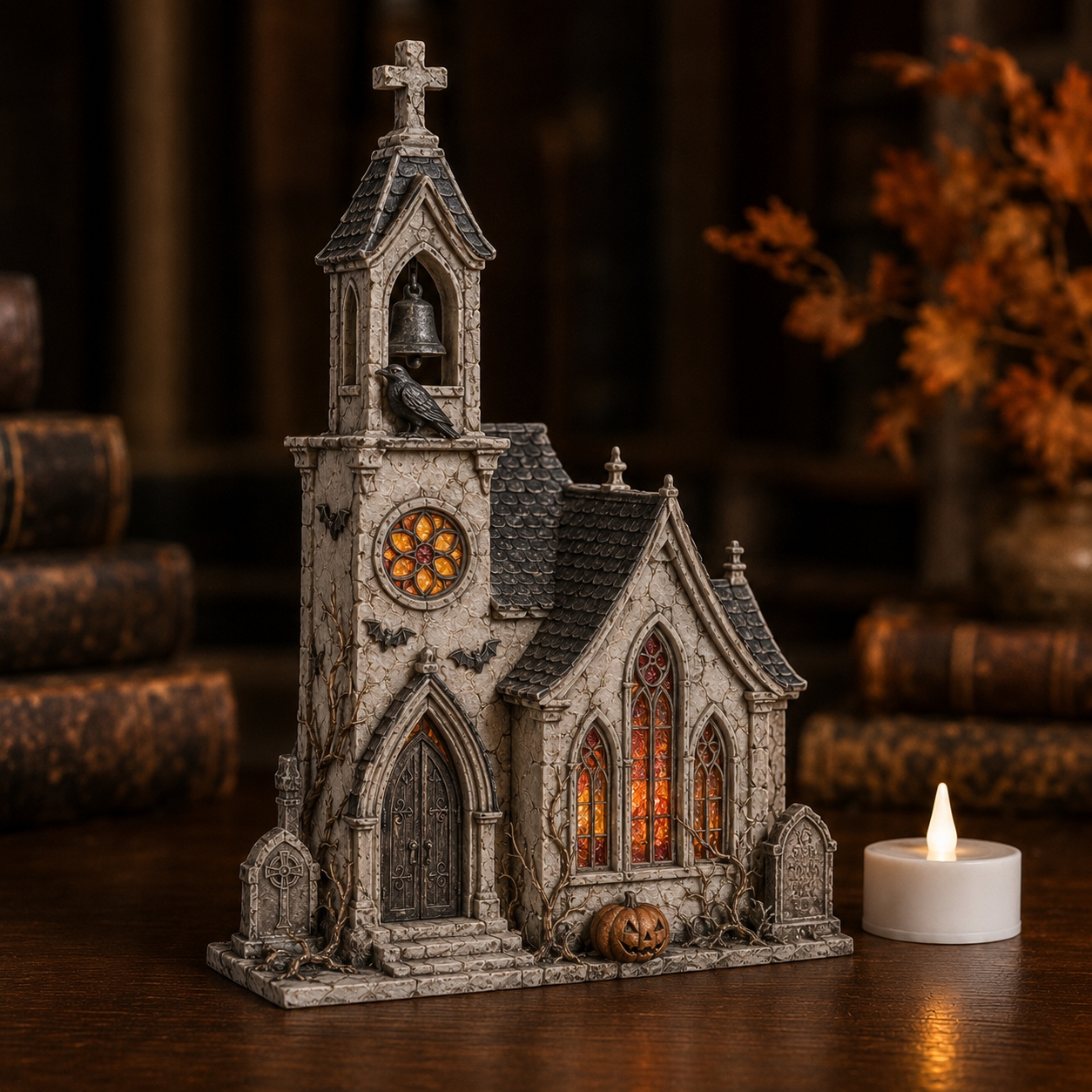 Haunted Gothic Chapel – LED Halloween Village House Decoration