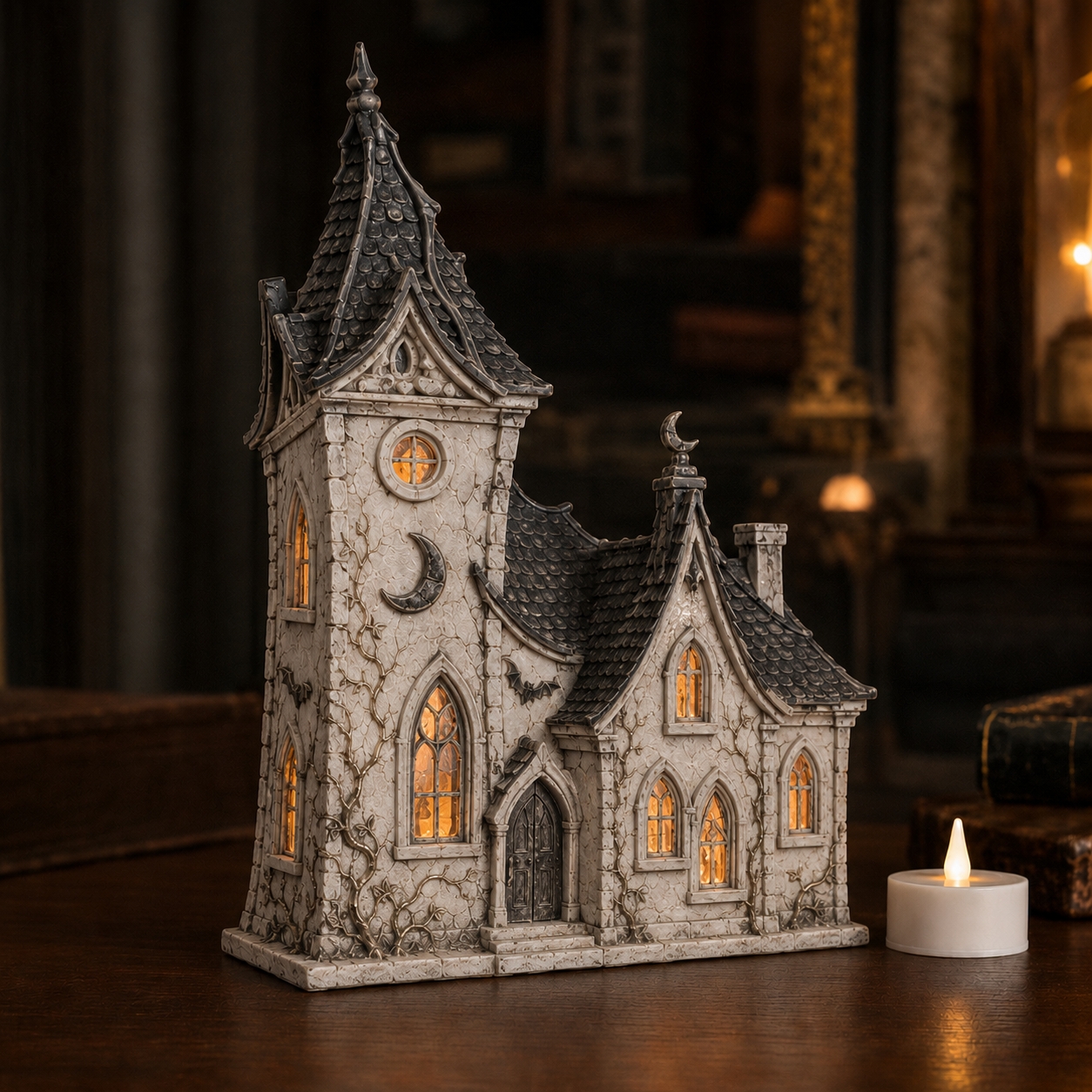 Haunted Gothic Chapel – LED Halloween Village House Decoration