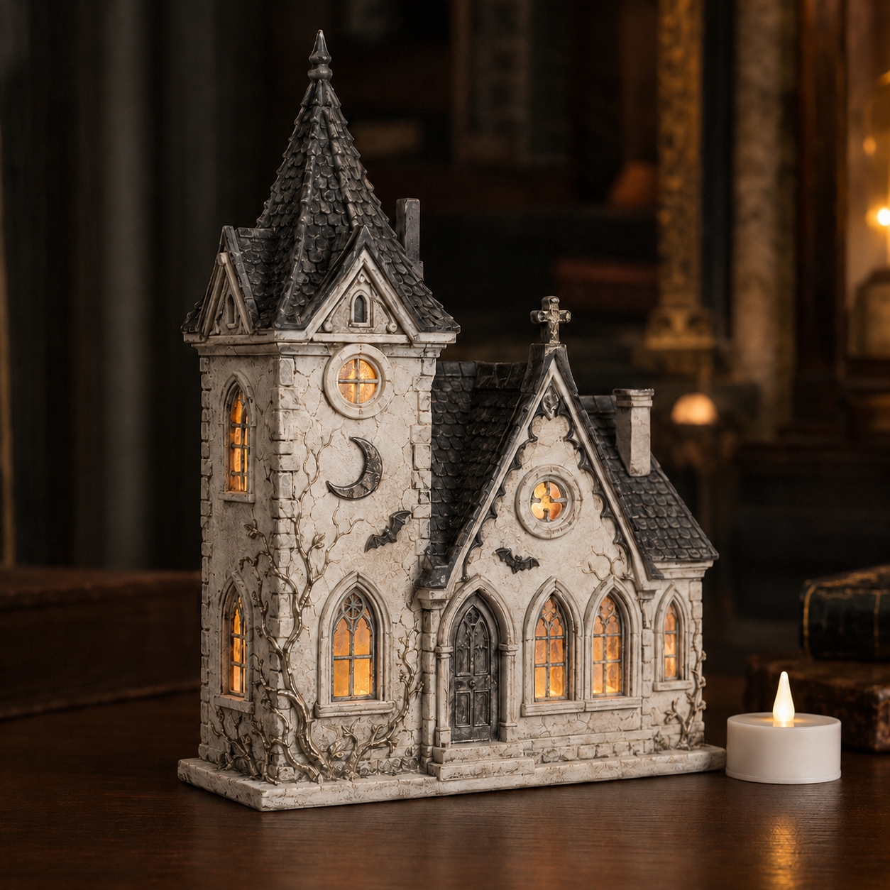 Haunted Gothic Chapel – LED Halloween Village House Decoration