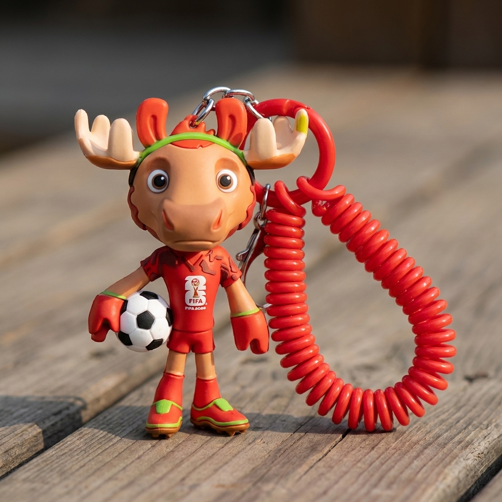 Official 2026 World Cup Mascot 3D Keychain - Premium Character Collection with Colorful Spring Coil & Carabiner (Moose, Eagle, Jaguar)