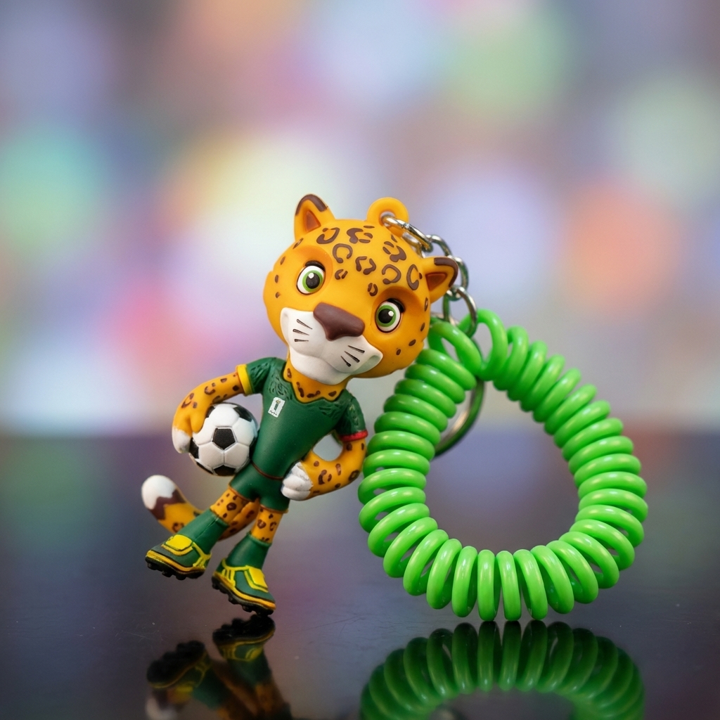 Official 2026 World Cup Mascot 3D Keychain - Premium Character Collection with Colorful Spring Coil & Carabiner (Moose, Eagle, Jaguar)