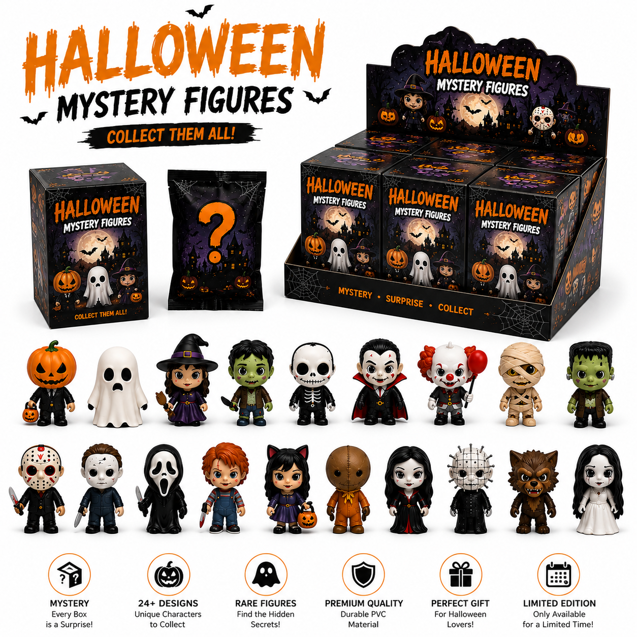Halloween Horror Mystery Blind Box – 24 Collectible Mini Figures
