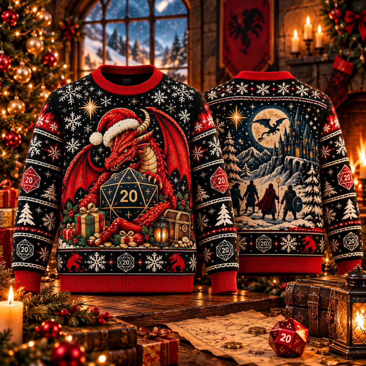 D&D Dragon's Critical Christmas Ugly Sweater – D20 Fantasy RPG Holiday Sweater
