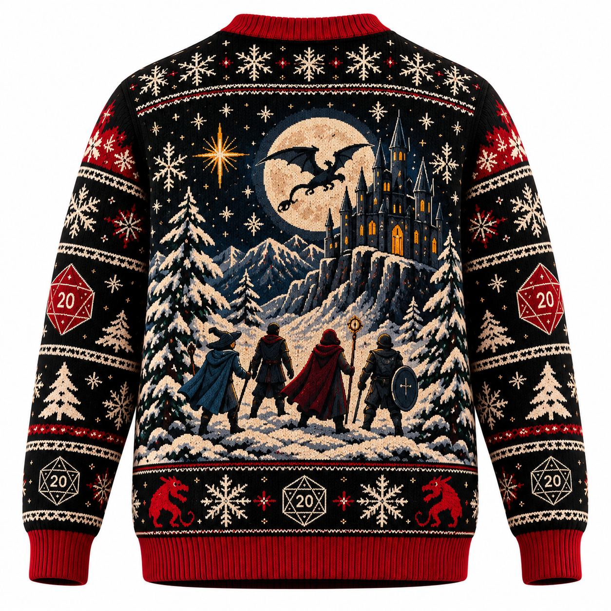 D&D Dragon's Critical Christmas Ugly Sweater – D20 Fantasy RPG Holiday Sweater