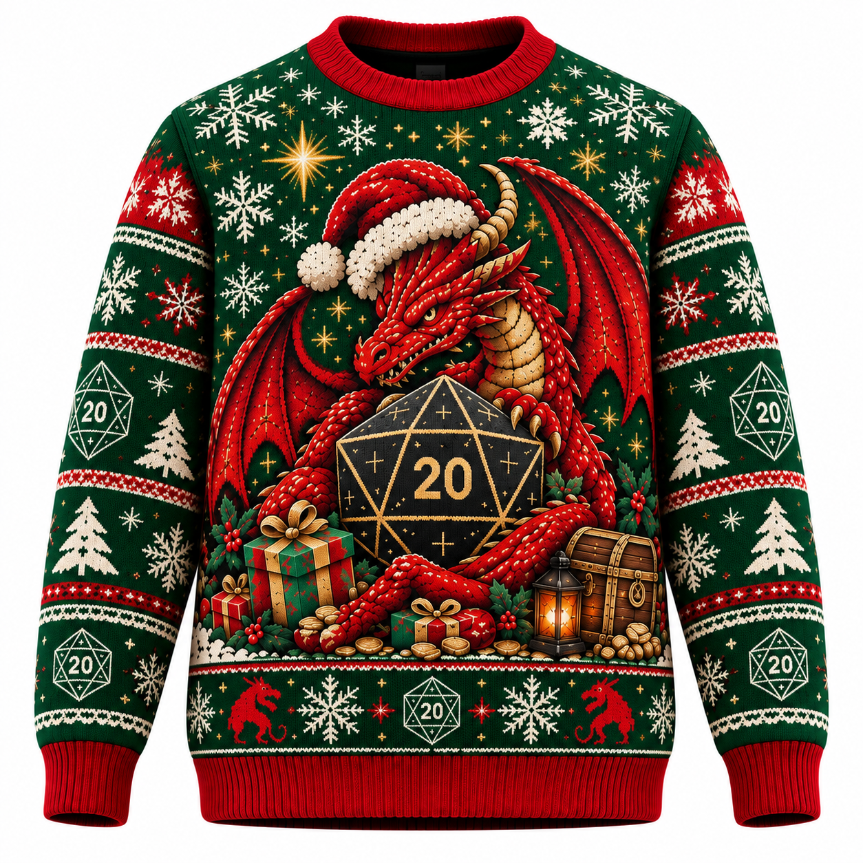 D&D Dragon's Critical Christmas Ugly Sweater – D20 Fantasy RPG Holiday Sweater