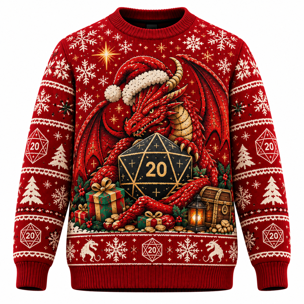 D&D Dragon's Critical Christmas Ugly Sweater – D20 Fantasy RPG Holiday Sweater
