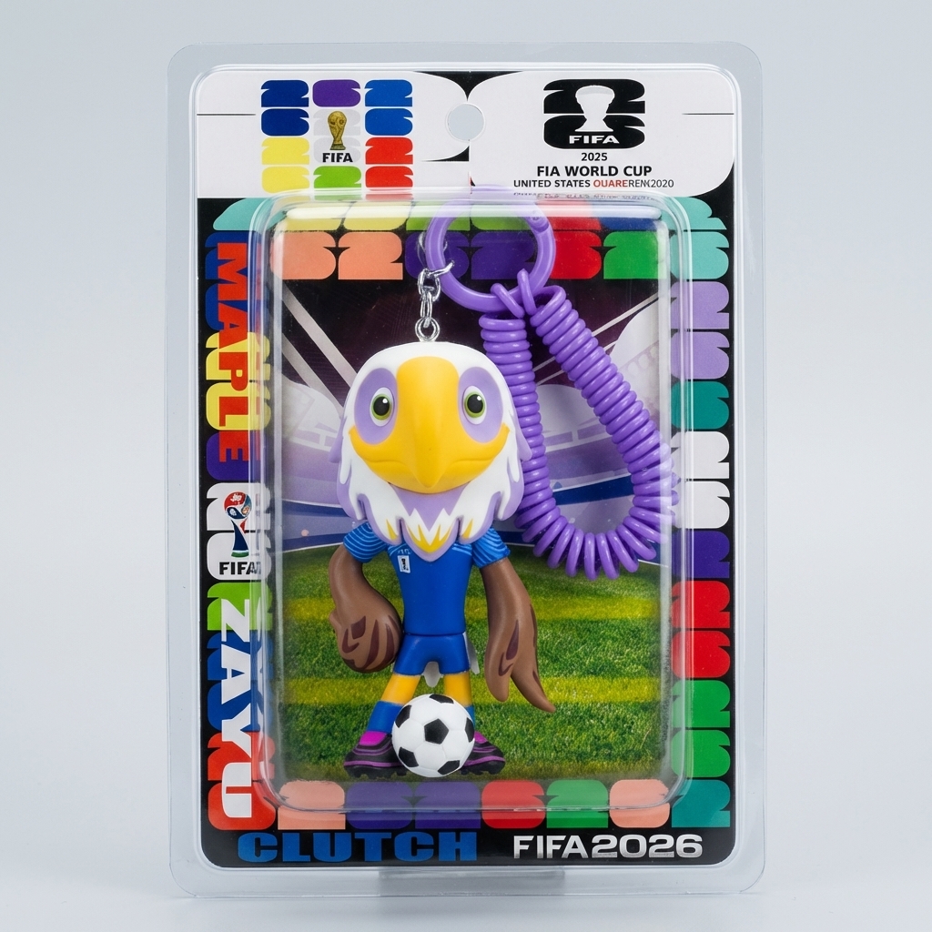 Official 2026 World Cup Mascot 3D Keychain - Premium Character Collection with Colorful Spring Coil & Carabiner (Moose, Eagle, Jaguar)
