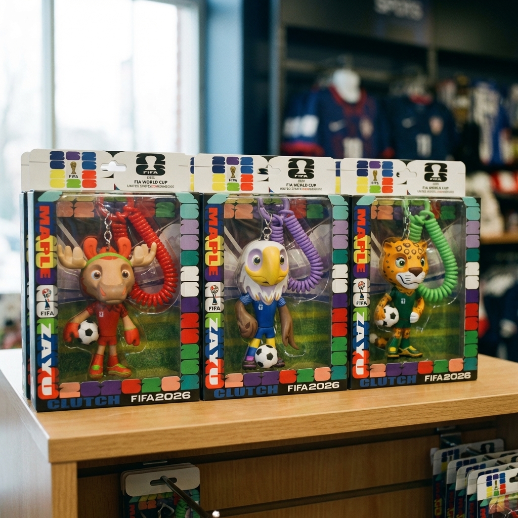 Official 2026 World Cup Mascot 3D Keychain - Premium Character Collection with Colorful Spring Coil & Carabiner (Moose, Eagle, Jaguar)