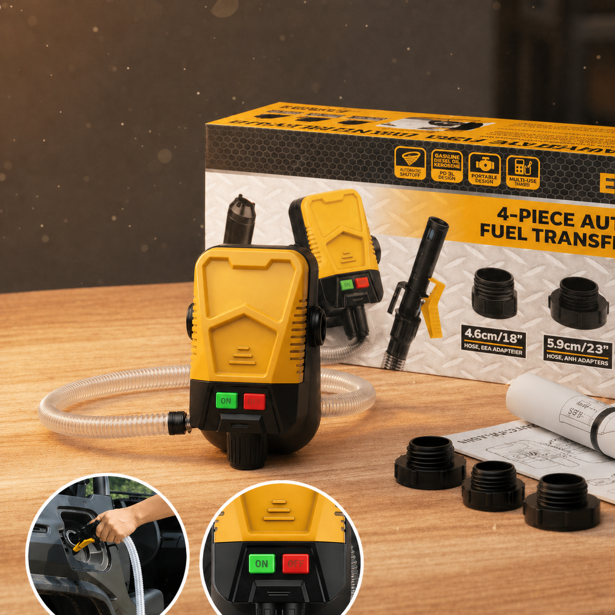 Self-Stopping Fuel Transfer Pump – Fast, Spill-Free Refueling for Gas Cans, Mowers & Generators