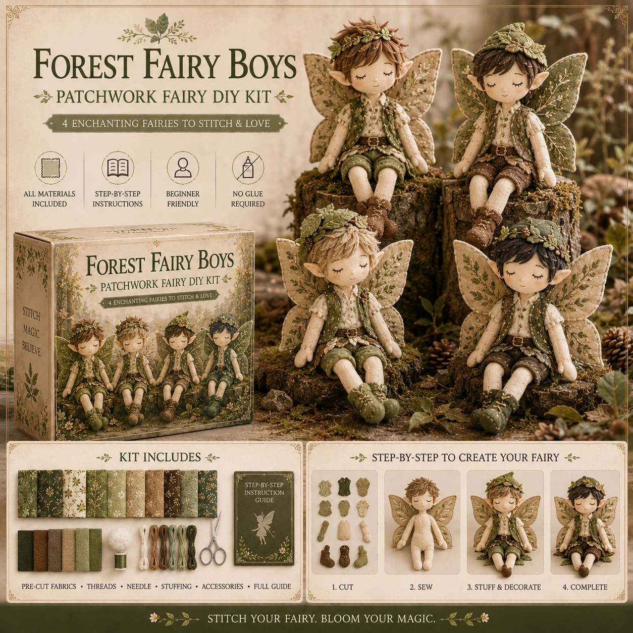 Fairy Boys Patchwork DIY Kit ✨ Make 4 Tiny Fairy Boys By Hand