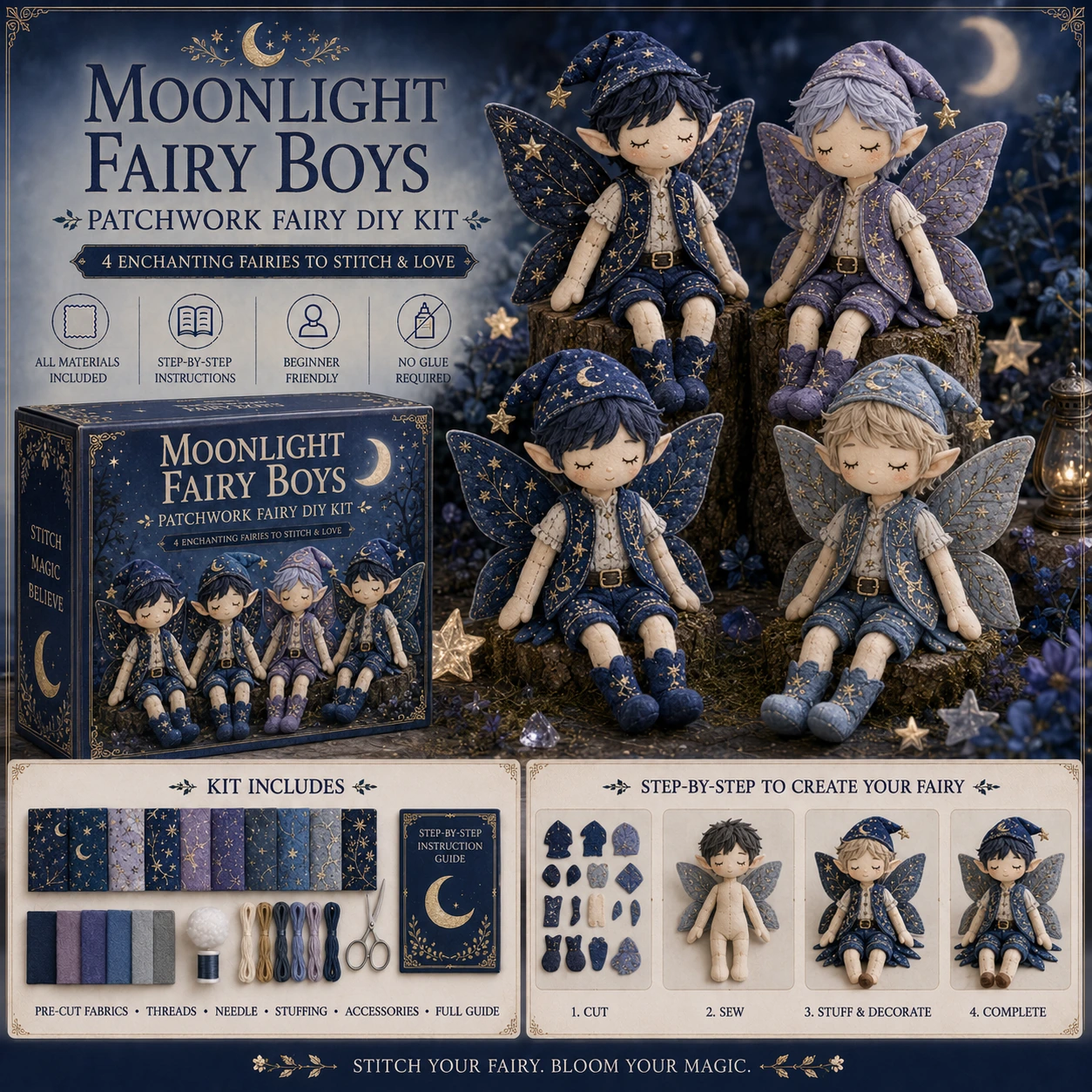 Fairy Boys Patchwork DIY Kit ✨ Make 4 Tiny Fairy Boys By Hand