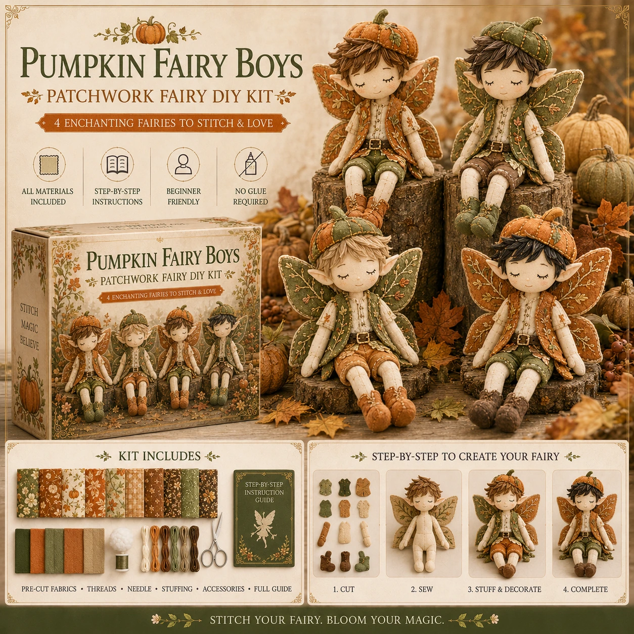 Fairy Boys Patchwork DIY Kit ✨ Make 4 Tiny Fairy Boys By Hand