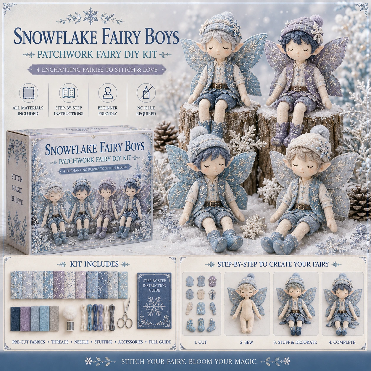 Fairy Boys Patchwork DIY Kit ✨ Make 4 Tiny Fairy Boys By Hand