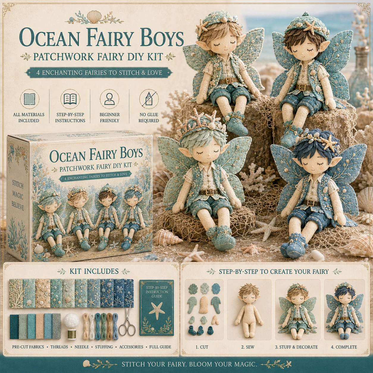 Fairy Boys Patchwork DIY Kit ✨ Make 4 Tiny Fairy Boys By Hand