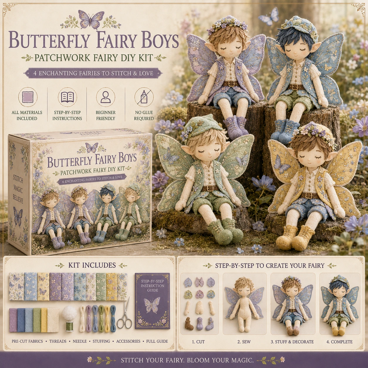 Fairy Boys Patchwork DIY Kit ✨ Make 4 Tiny Fairy Boys By Hand