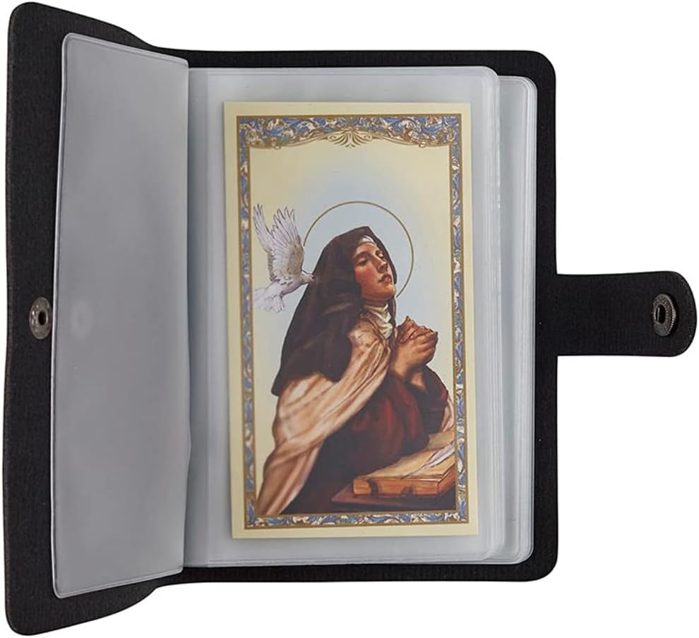 Catholic Faux Leather Holy Card Holder – Pocket Prayer Card Organizer with Snap Closure ✝