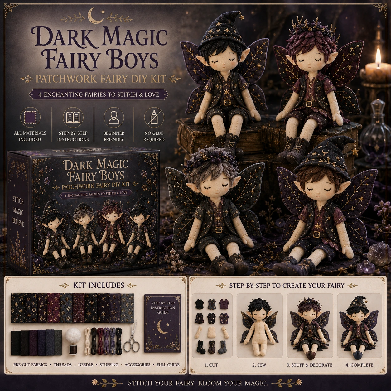 Fairy Boys Patchwork DIY Kit ✨ Make 4 Tiny Fairy Boys By Hand