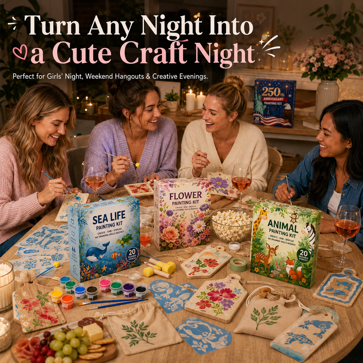 🎨 Reusable Stencil Painting Kit | Girls’ Night DIY Craft Kit