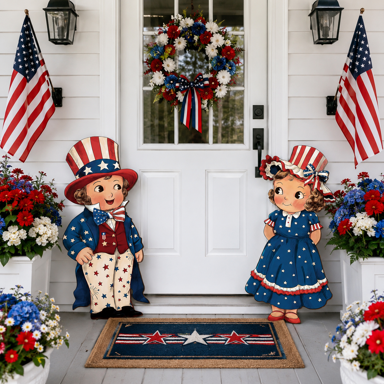2-Piece Patriotic Wooden Hanging Door Signs – Vintage Americana Porch Decor