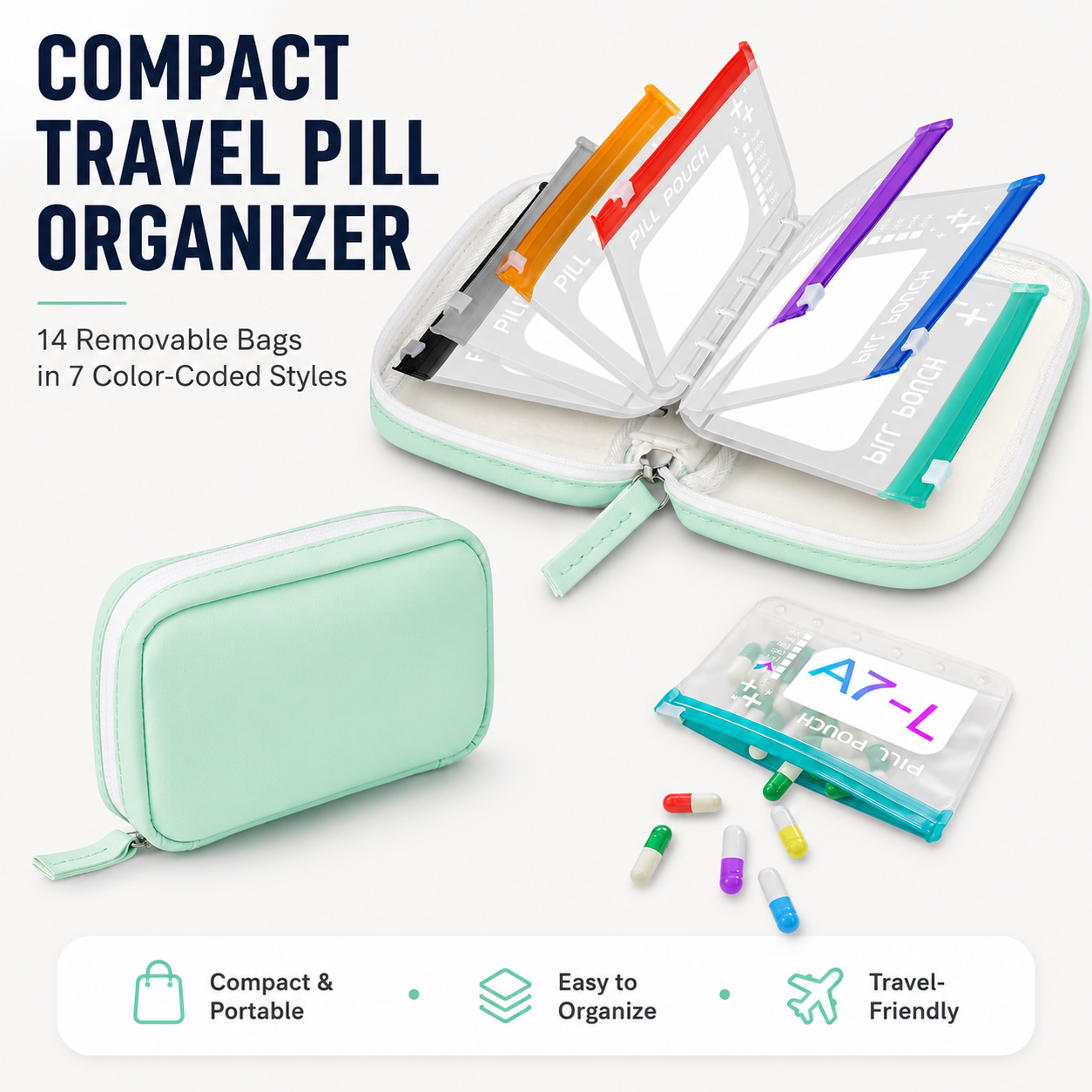 💊 Waterproof Travel Pill Organizer Pouch | 14 Bags For 7–14 Days