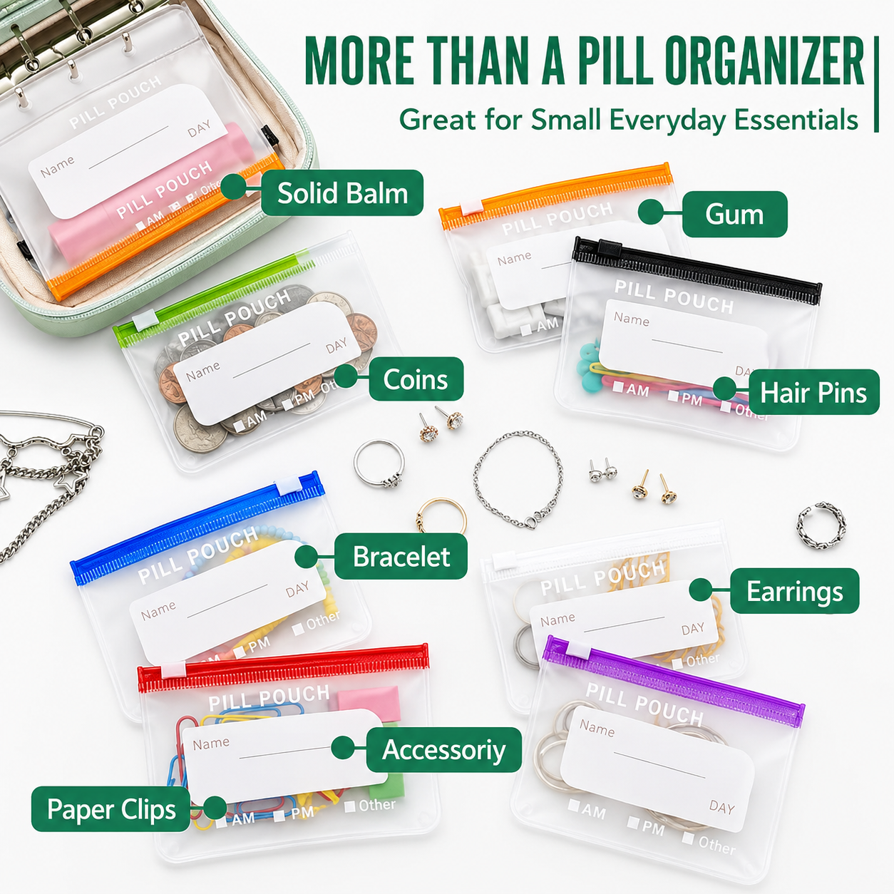 💊 Waterproof Travel Pill Organizer Pouch | 14 Bags For 7–14 Days