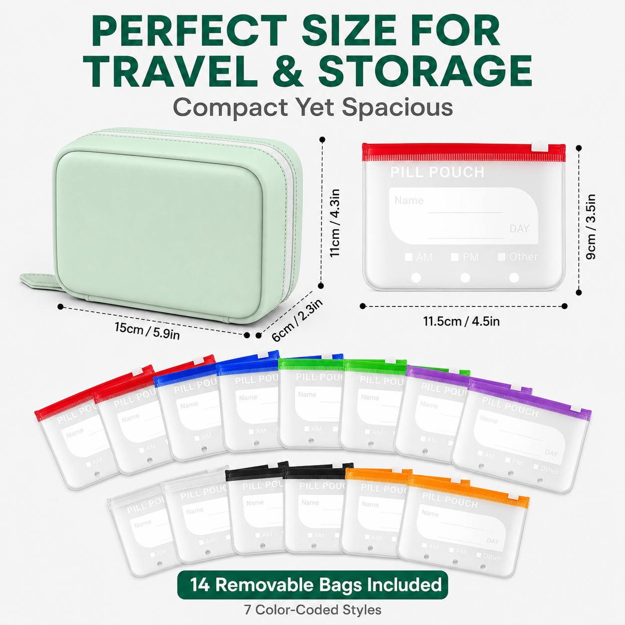 💊 Waterproof Travel Pill Organizer Pouch | 14 Bags For 7–14 Days