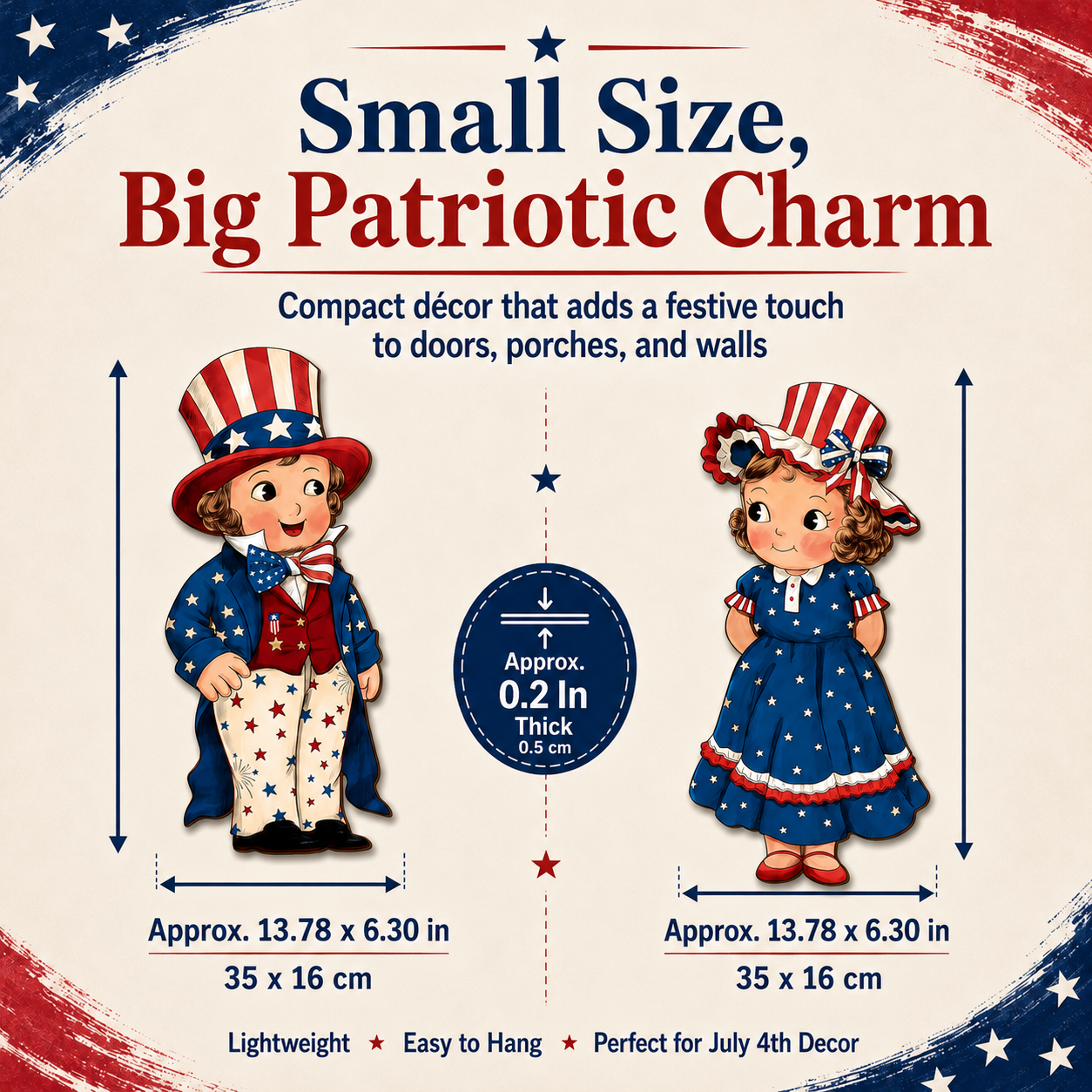2-Piece Patriotic Wooden Hanging Door Signs – Vintage Americana Porch Decor
