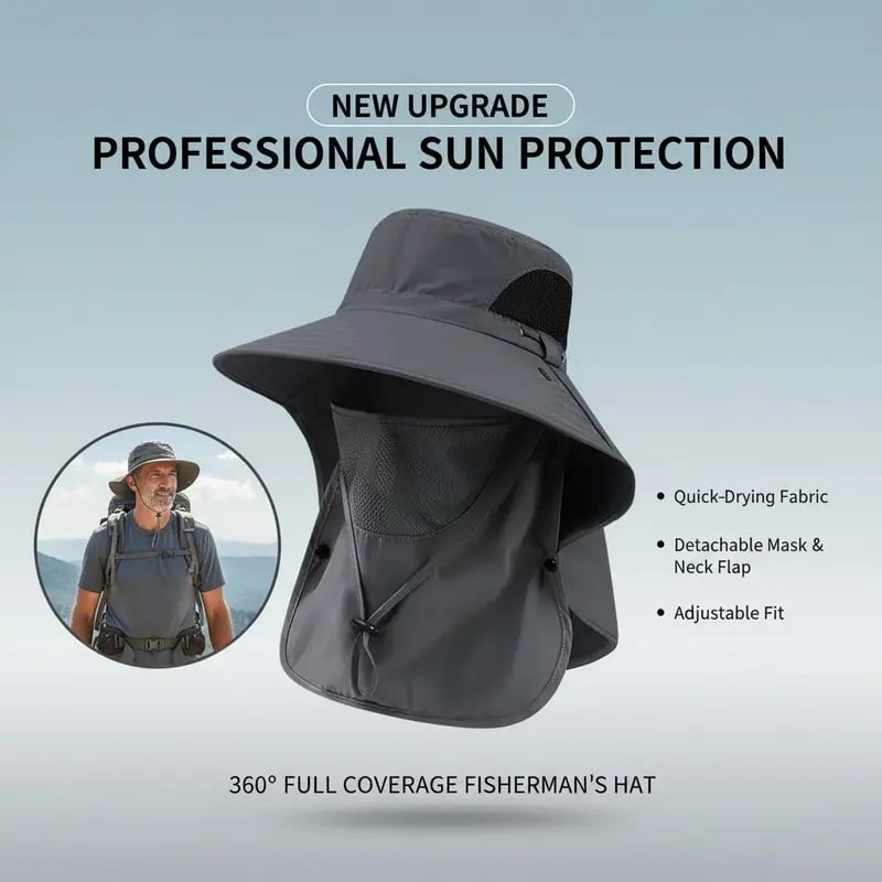☀️ 360° Sun Protection Hat – Detachable Face & Neck Cover – Breathable Outdoor Fishing Fisherman Cap 🎣