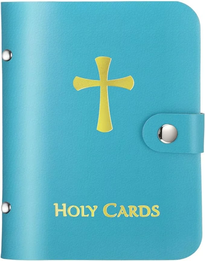 Catholic Faux Leather Holy Card Holder – Pocket Prayer Card Organizer with Snap Closure ✝