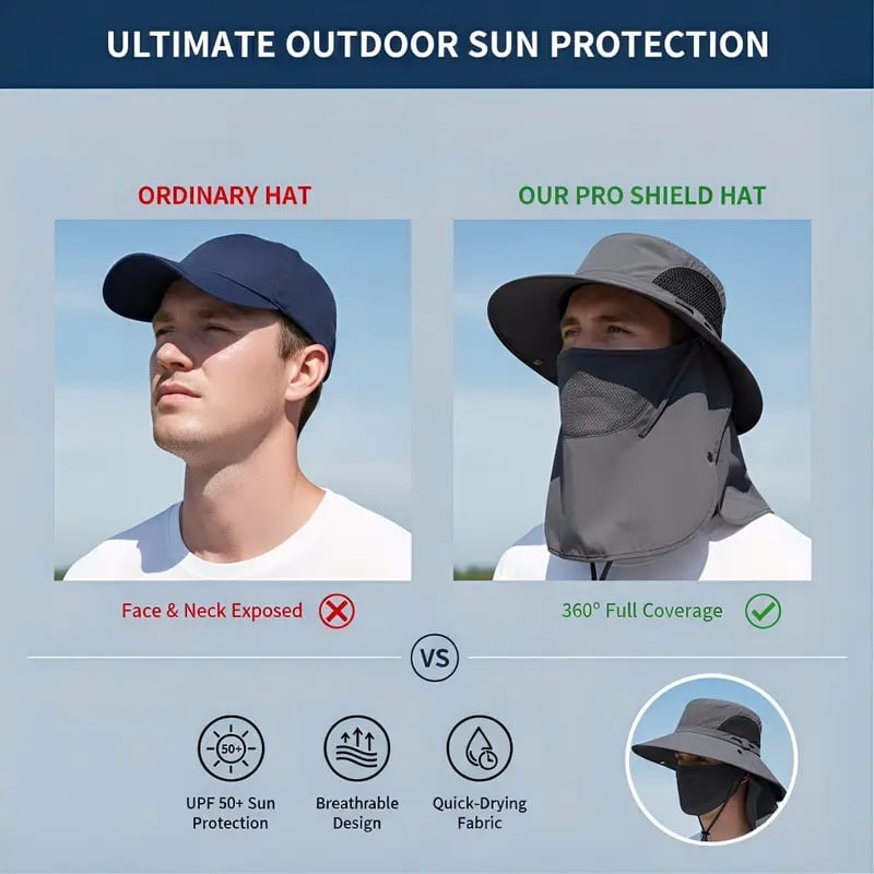 ☀️ 360° Sun Protection Hat – Detachable Face & Neck Cover – Breathable Outdoor Fishing Fisherman Cap 🎣