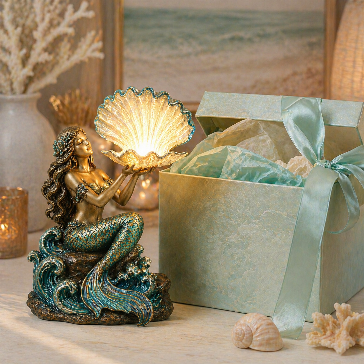 Moonlit Mermaid Shell Lamp – Ocean Glow Night Light & Fantasy Room Decor