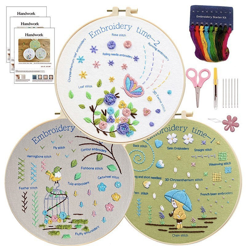 Embroidery Time (Basic 3-piece set)--DIY novice teaching material package