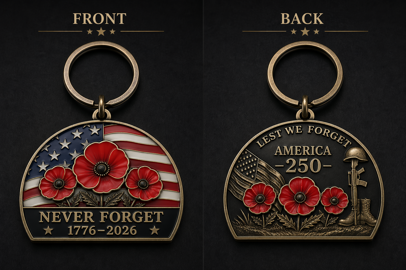 🇺🇸 America 250 Memorial Poppy Keychain – Gift Box Included