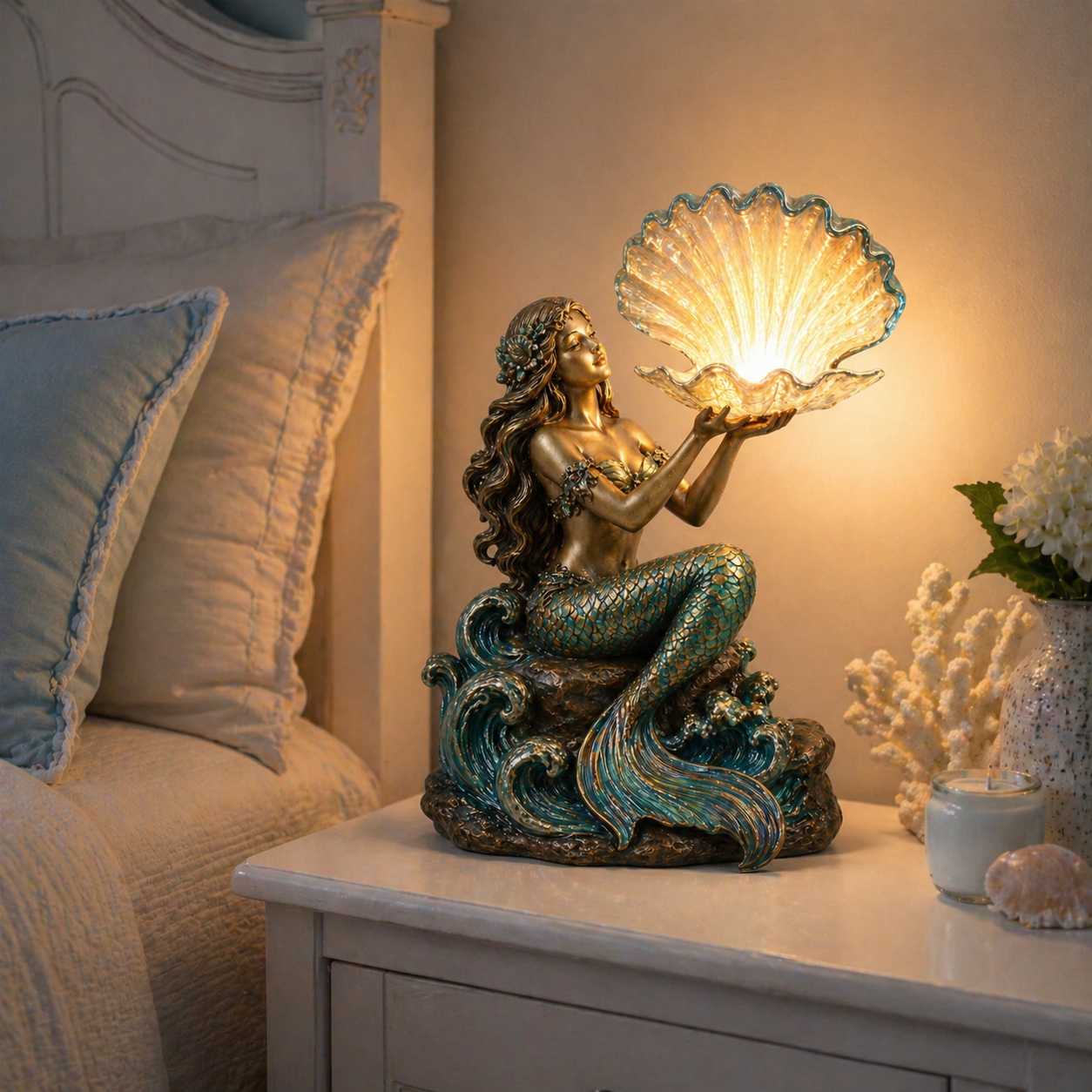 Moonlit Mermaid Shell Lamp – Ocean Glow Night Light & Fantasy Room Decor
