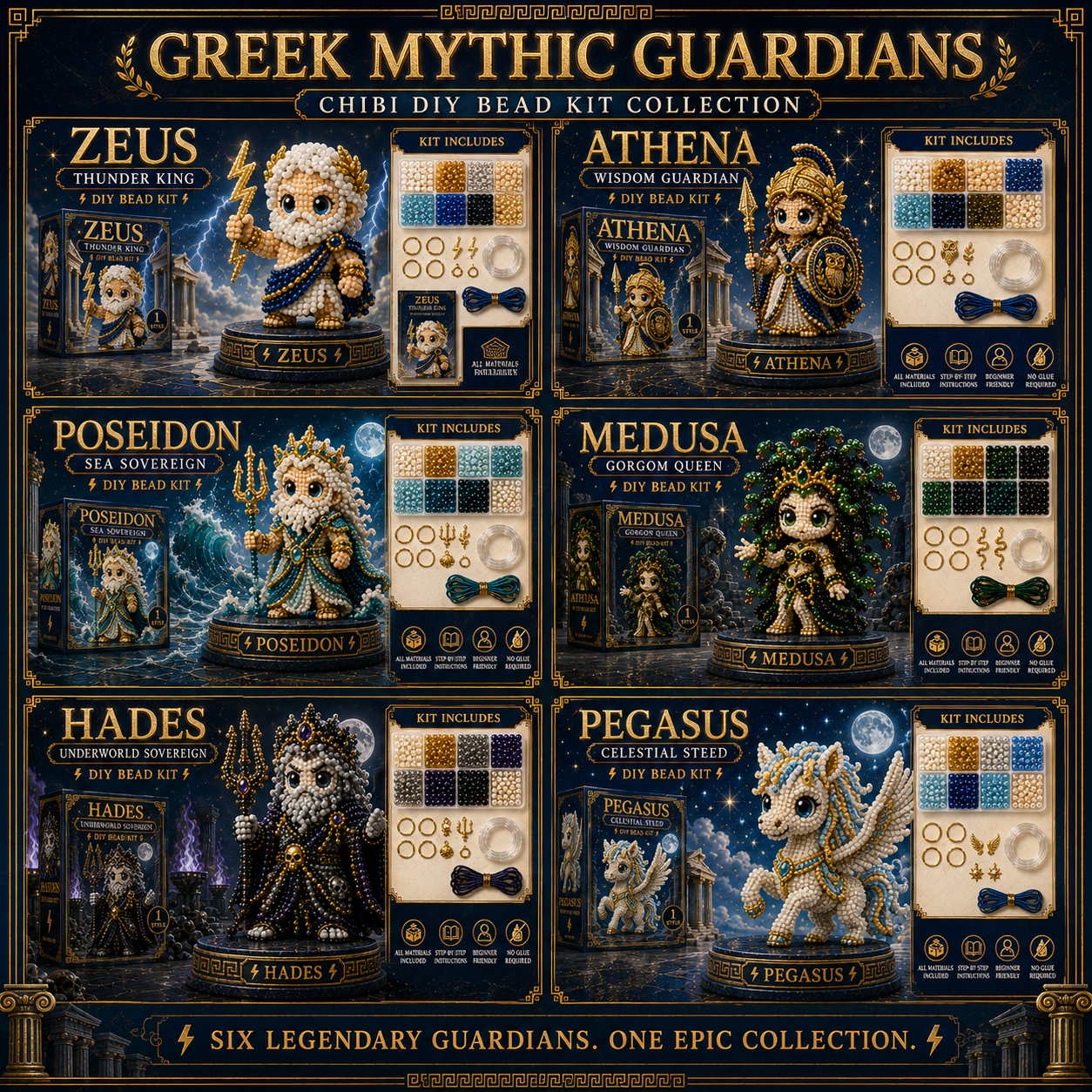 Greek Mythic Guardians DIY Bead Kit – Chibi Mythology Collectible Series