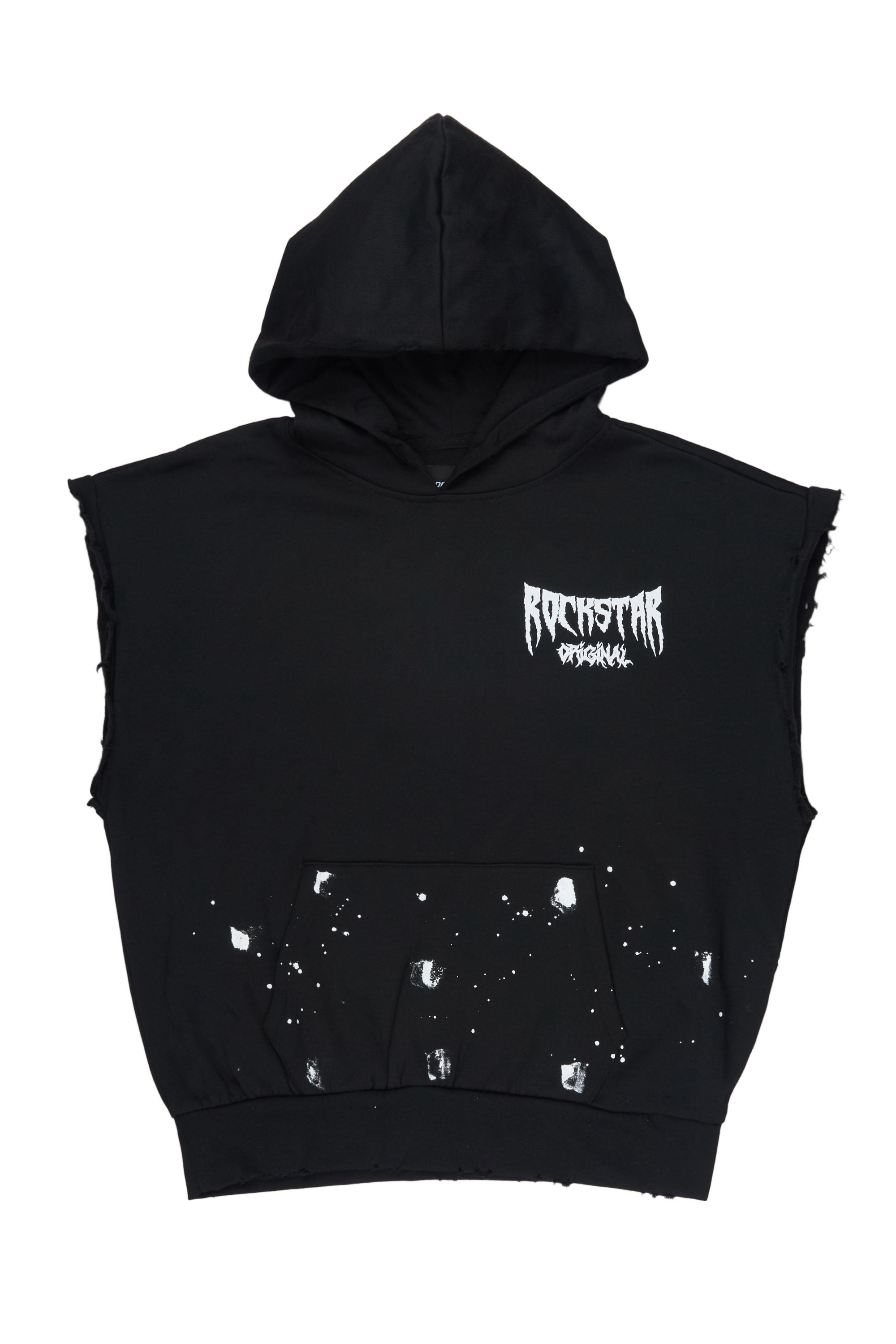 Twinkle Black Painted Cut Sleeve Hoodie