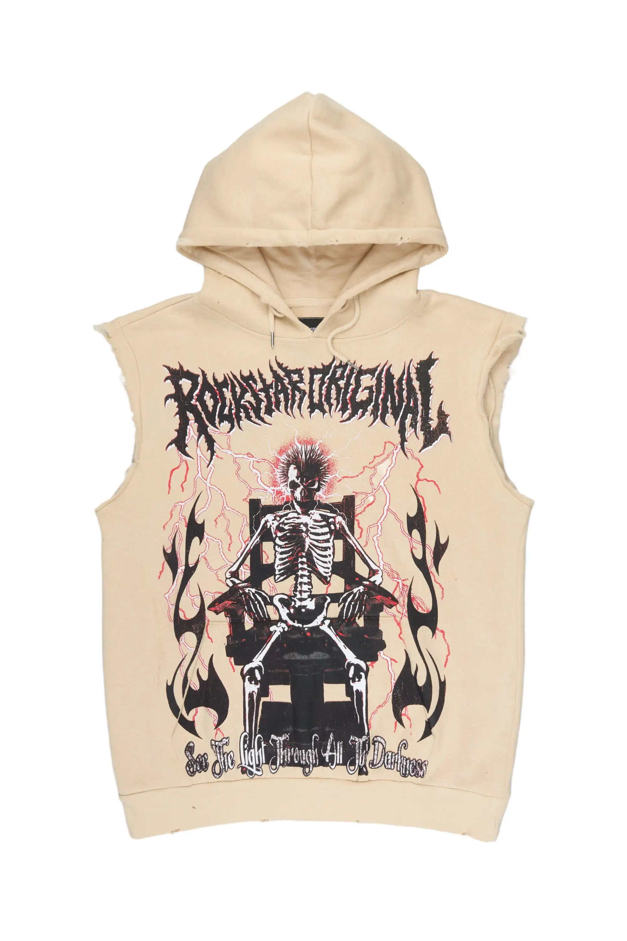 Deathrow 2.0 Beige Cut Sleeve Hoodie