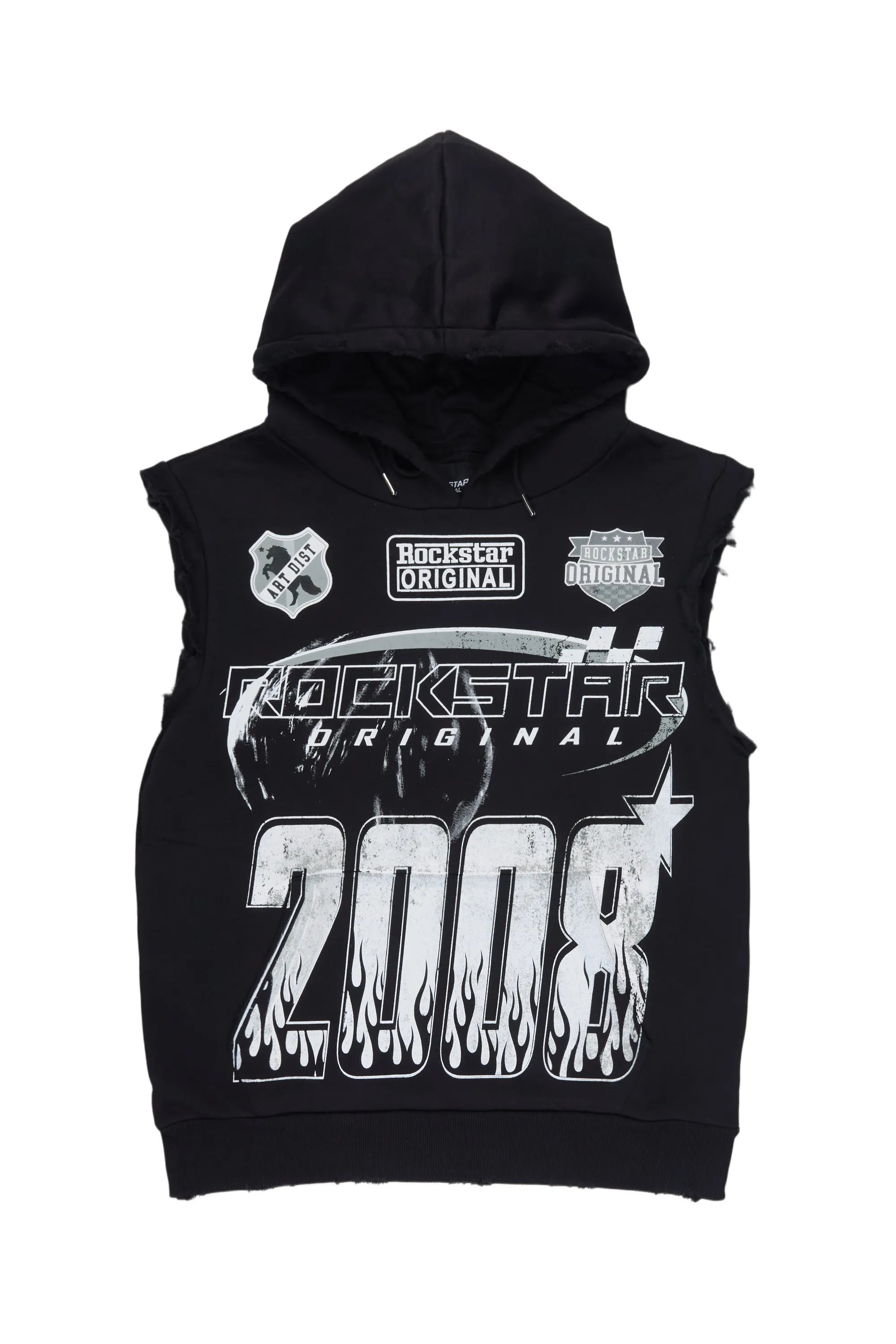 Amos Black Cut Sleeve Hoodie