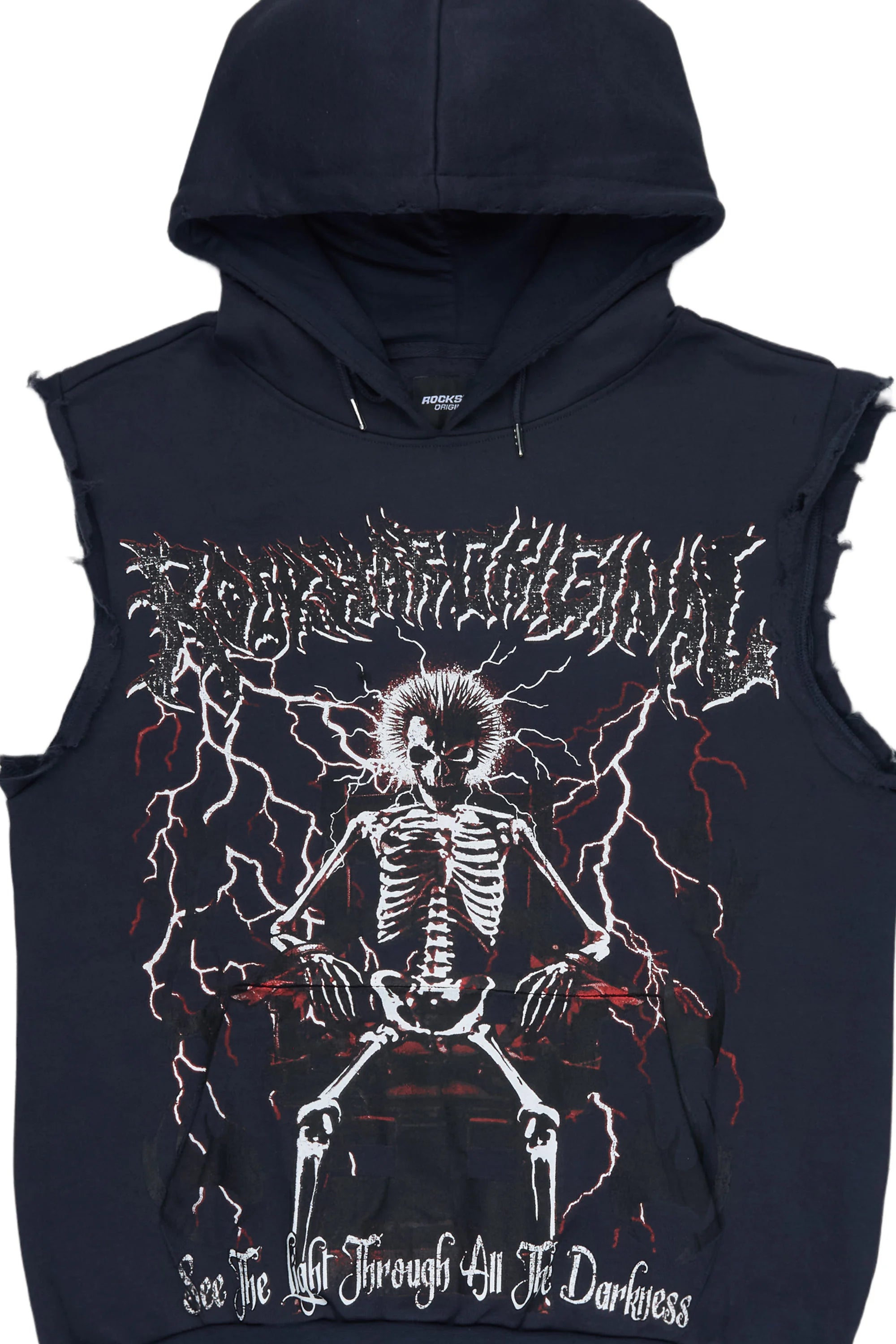 Deathrow Navy Cut Sleeve Hoodie
