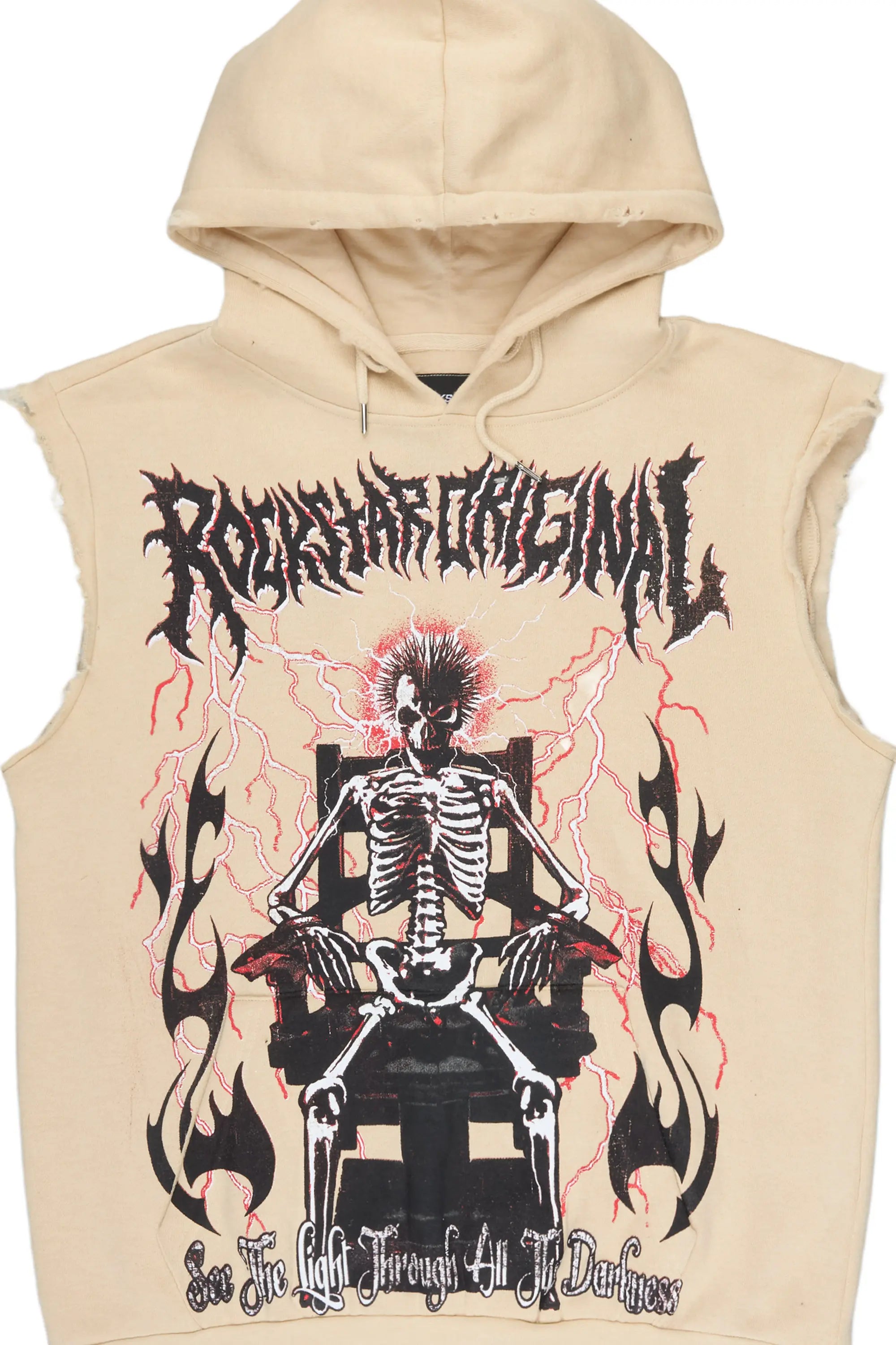 Deathrow 2.0 Beige Cut Sleeve Hoodie