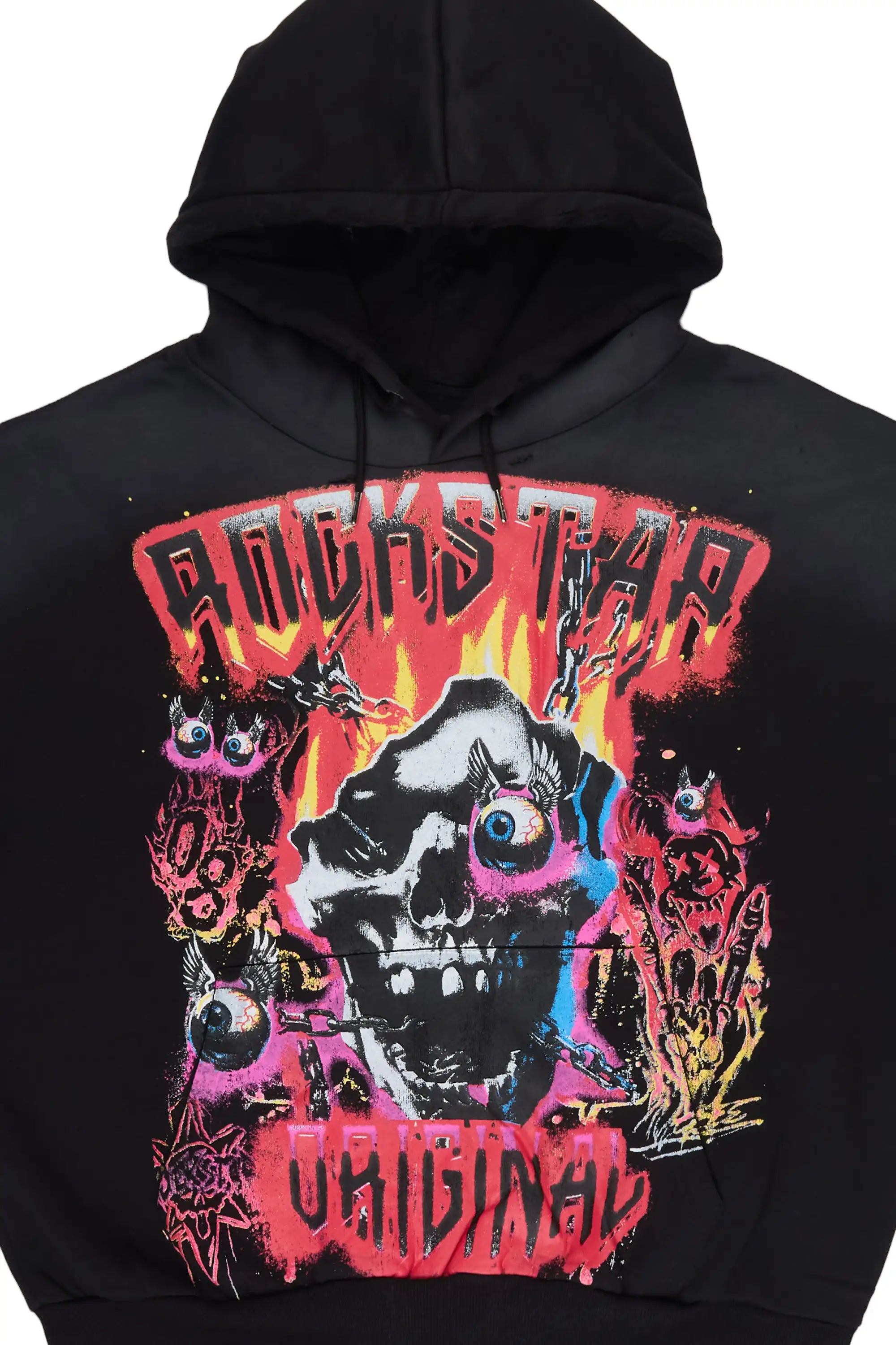 Styxx  Black Graphic Distressed Cut Sleeve Hoodie
