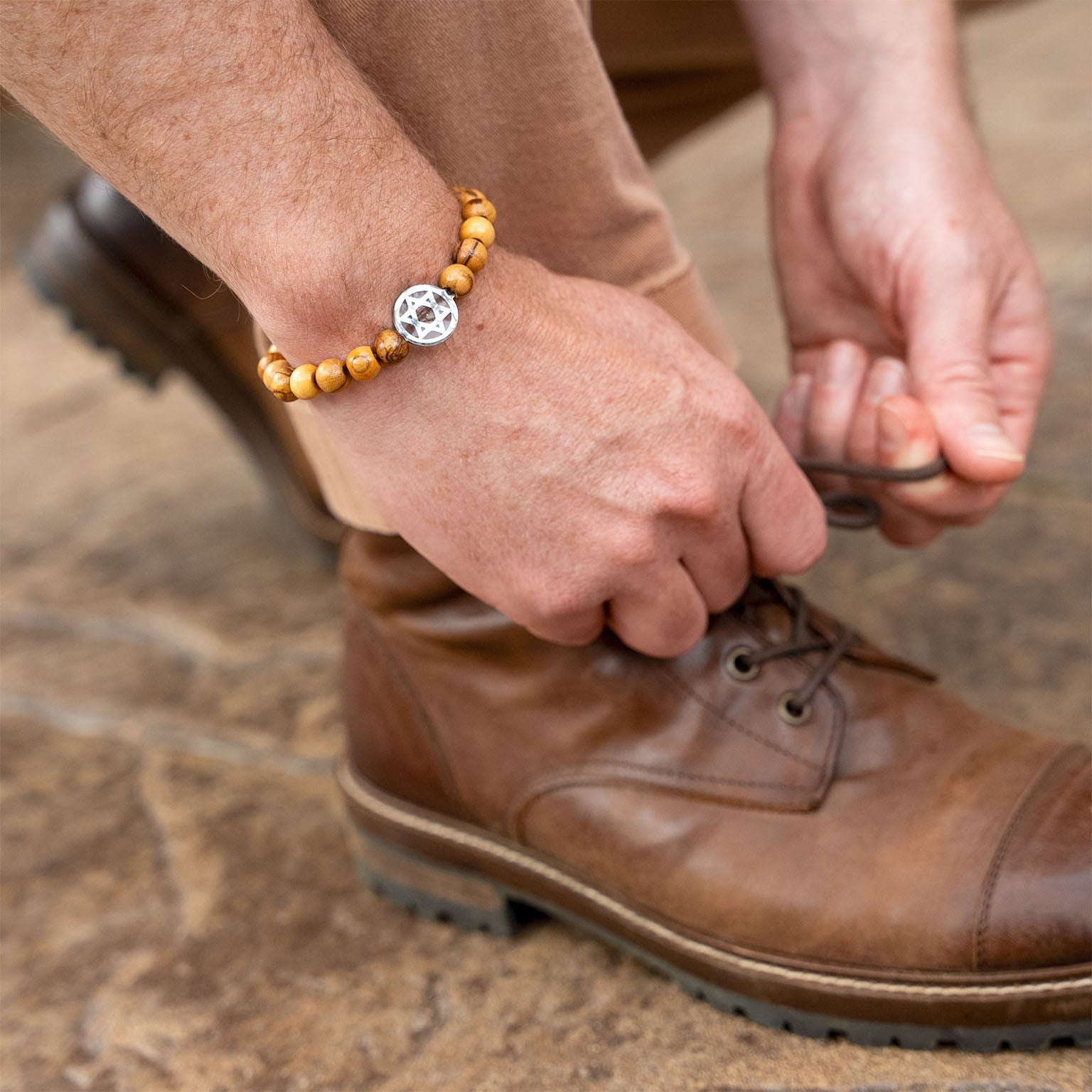 "Grafted In" Star of David Men's Bracelet - Made with Jerusalem Soil and Nazareth Olive Wood
