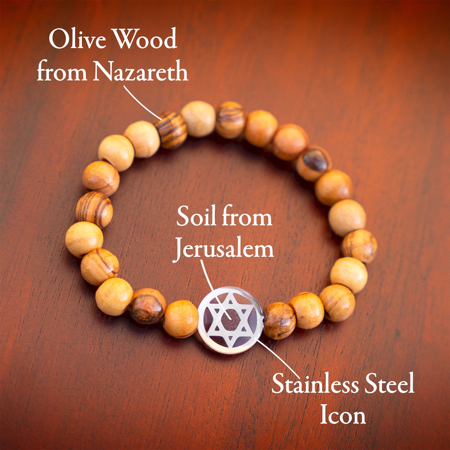 "Grafted In" Star of David Men's Bracelet - Made with Jerusalem Soil and Nazareth Olive Wood