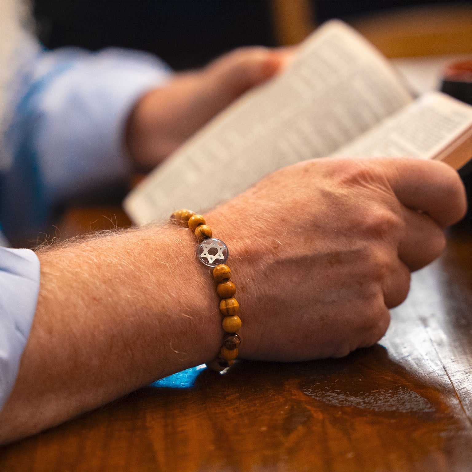 "Grafted In" Star of David Men's Bracelet - Made with Jerusalem Soil and Nazareth Olive Wood