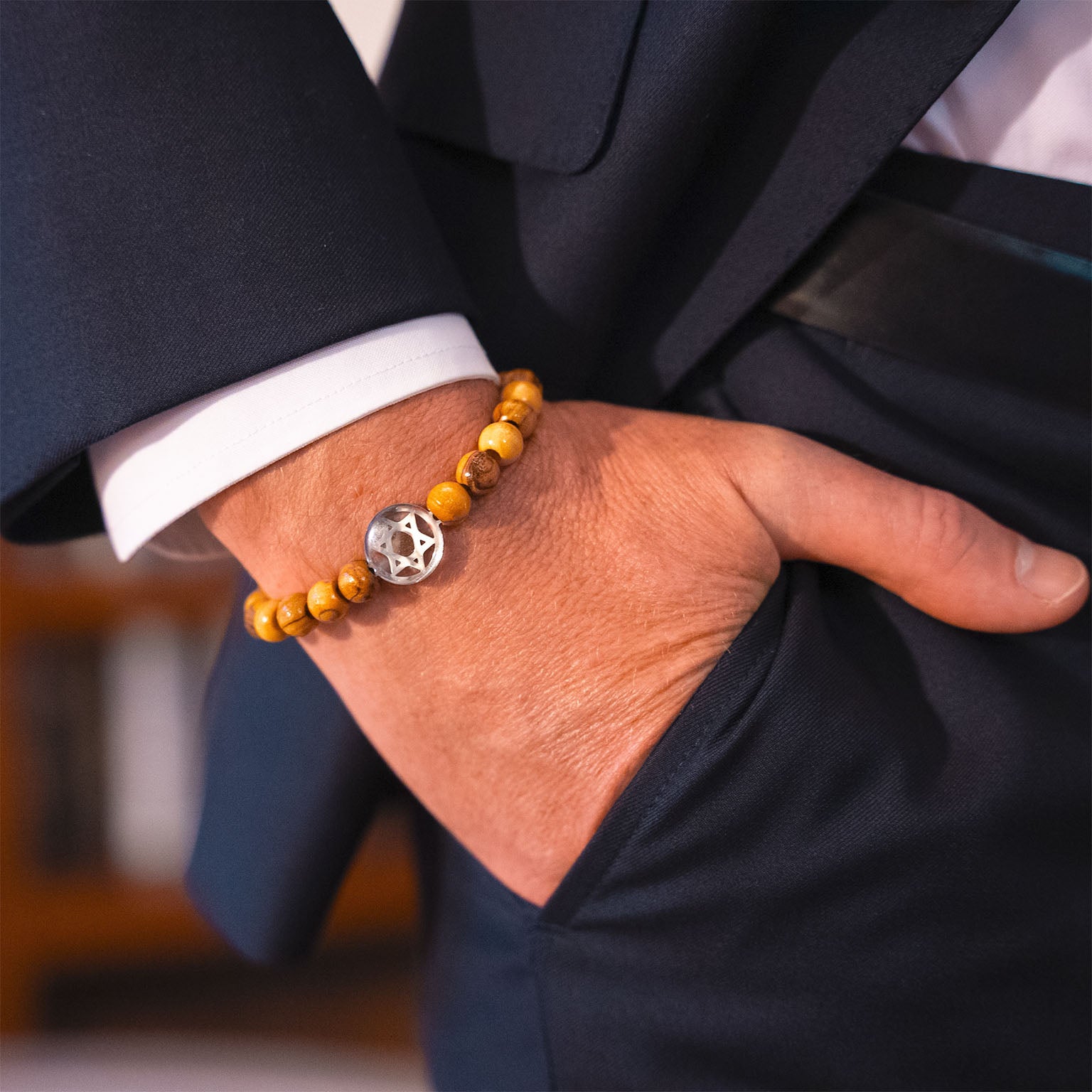 "Grafted In" Star of David Men's Bracelet - Made with Jerusalem Soil and Nazareth Olive Wood