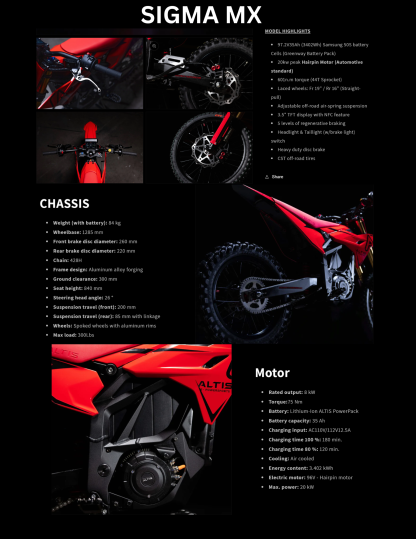 Altis Sigma - 22kw Electric Dirt Bike